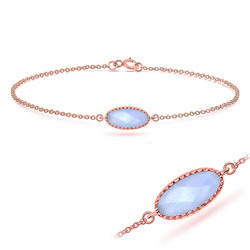 Blue Chalcedony Ellipse Shape Bracelet BRS-385-RO-GP
